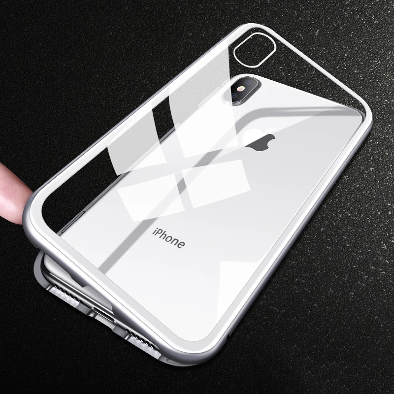 Магнитное закаленное стекло чехол для IPhone X 8 Plus 7 прозрачная задняя крышка +