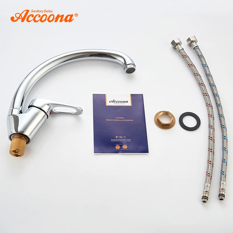 Хромированный кухонный смеситель Accoona латунный кран с поворотным носиком