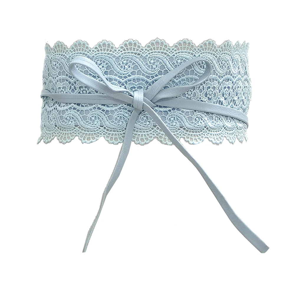 Light Blue Модный однотонный корсет из искусственной кожи пояс широкий кружевной пояс эластичный пояс женский пояс вечерние Пояс кушак Декор - Color: Light Blue