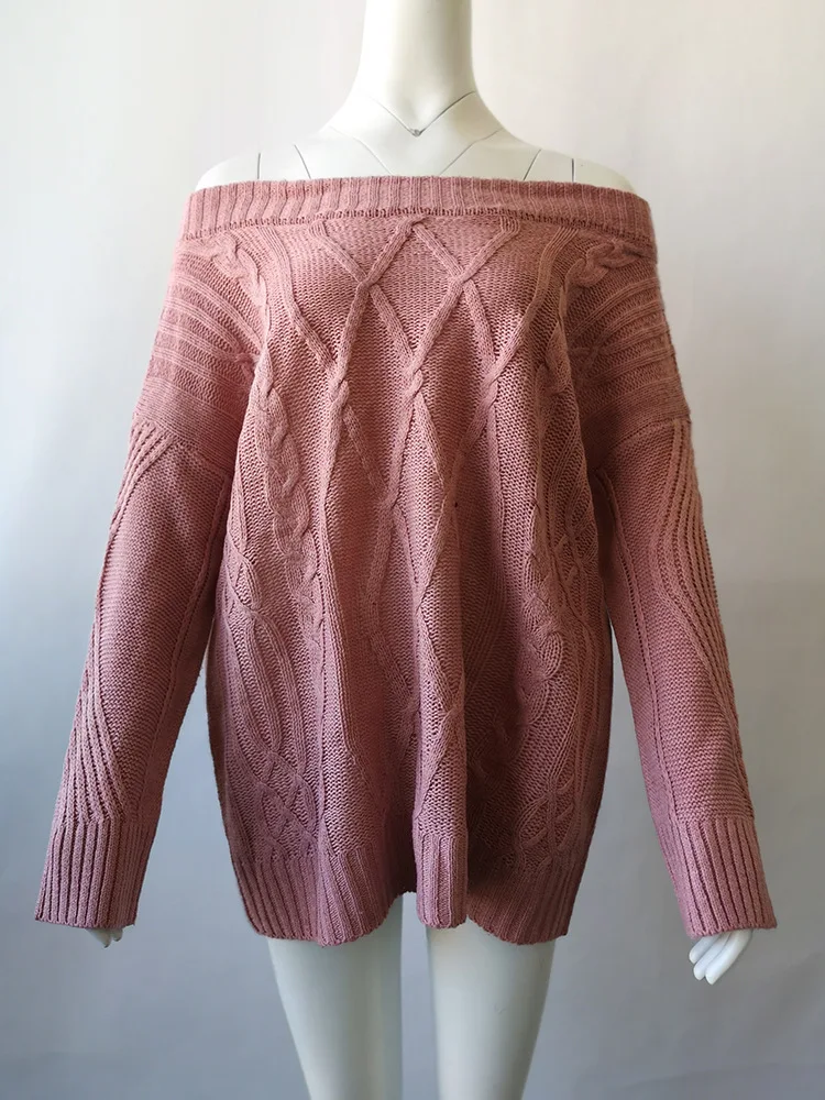 Danjeaner Women Sexy Off Shoulder Sweater Loose Cable Knitting Plus Size Long Pullover Female Thick Coarse Knitted Winter Jumper | Женская