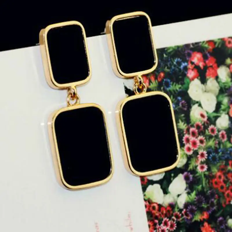 2017 Высокое Качество Черный Акриловые Квадратных Серьги Падения Позолоченные Рок