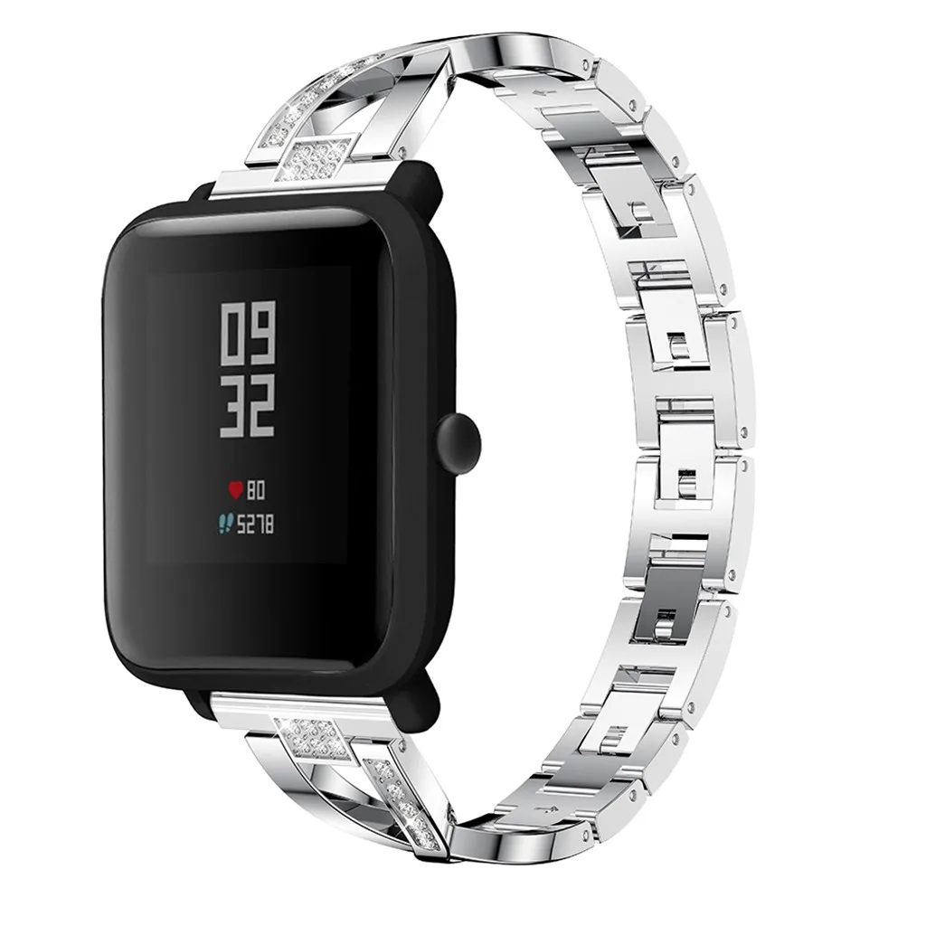 Модный роскошный женский ремешок для часов Huami Amazfit Bip часы Браслет Ювелирный крючок для браслетов Пряжка ремешок из нержавеющей стали подарки