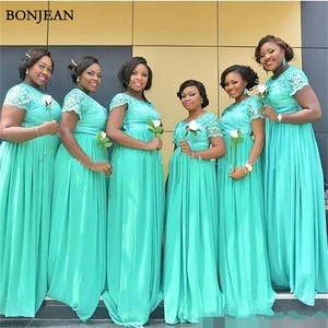Bridesmaids Dresses 2019 Mint Green Chiffon Lace Maid of Honor Gowns Custom Made Cap Sleeves A Line Long Bridesmaid Dress Bridesmaids Dresses 2019 Mint Green Chiffon Lace Maid of Honor Gowns Custom Made Cap Sleeves A Line Long Bridesmaid Dress