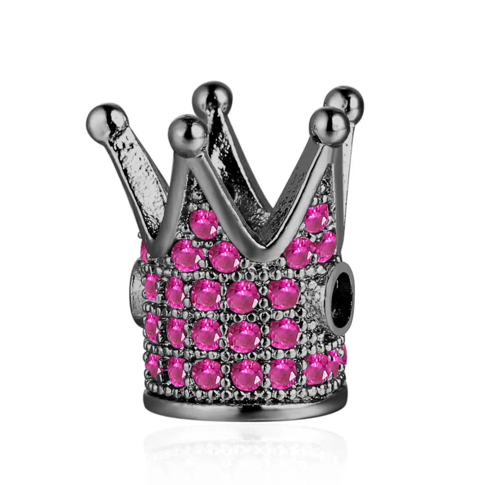 FA050-4-3 Сказочные микро Pave CZ красочные циркониевые бусины в форме короны 7 цветов с металлическим пистолетом DIY циркониевые разделительные бусины для мужских браслетов - Цвет: FA050-4-3
