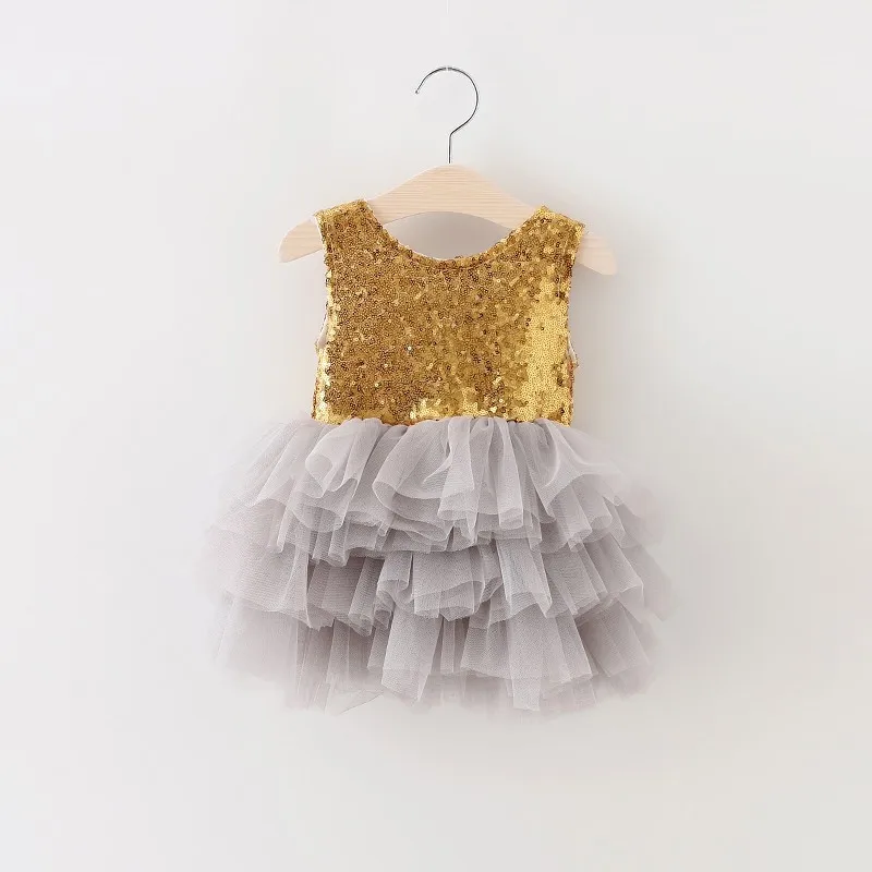2018 chirstmas girl gold sequin red tulle dresses shinny princess flare birthday dress Puffy Mini Dresses With oversize Bows | Детская