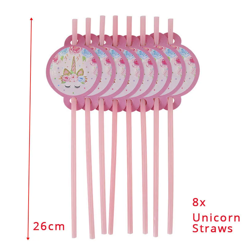8pcs Straw Единорог с днем рождения баннер Радуга Единорог фольга номер шар колонна Дети День Рождения Вечеринка украшения детский душ украшения - Цвет: 8pcs Straw
