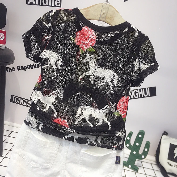 boys sets 2018 cotton flower mesh shirt+casual hole pants 2pcs boy clothes roupas infantis menino kids children clothing |
