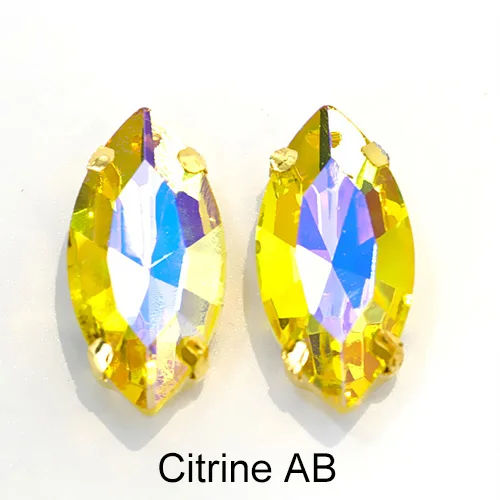 Citrine AB Стразы в форме конского глаза, 38 цветов, 5 размеров, с пришивкой из страз, с золотым клешом, с плоским основанием, с пришивным камнем, для одежды, B1020 - Цвет: Citrine AB