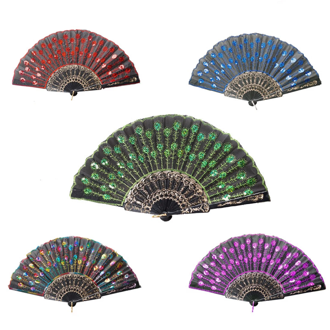

Summer Vintage Folding Fan Chinese Dance Party Pocket Gift Colorful Peacock Hand Fan Wedding Home Decoration