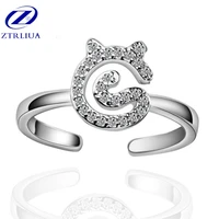 temperament popular silver plated jewelry fashion simple zircon crystal cute cat korean opening rings sr58
