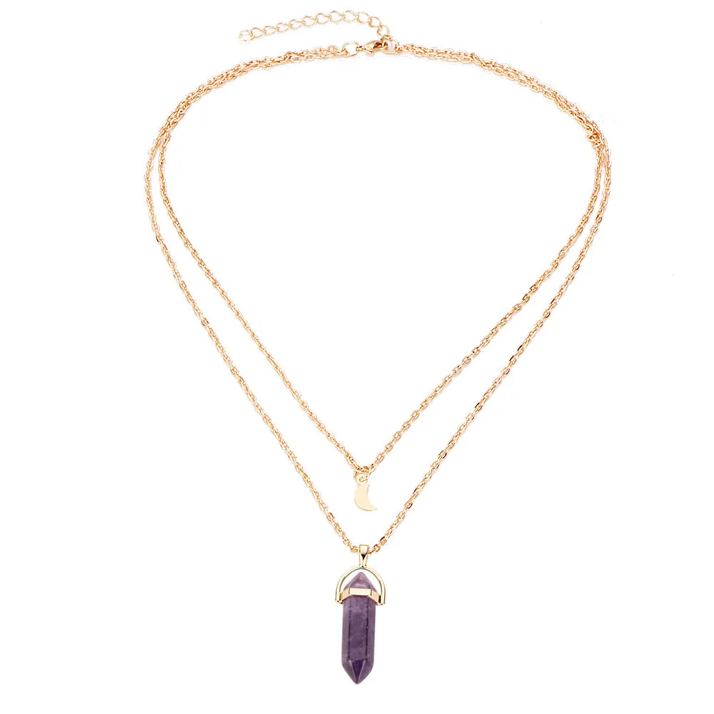 Hexagonal Column Natural Crystal Turquoises Glass Stone Pendant Necklace Leather Chains Choker For Women Gift | Украшения и