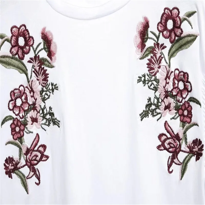 Off White цветочный футболка с вышивкой Женские топы 2018 Лето майки flre рукавом