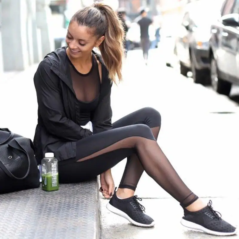 

High Elastic Fitness Sport Leggings Tights Sexy Mesh Slim Running Sports Pants Women Yoga Pants Quick Drying Training Trousers