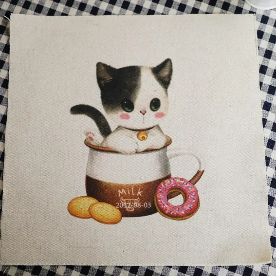 20*20 см хлопок лен маленькая ткань окрашенная вручную милый котенок в чашке