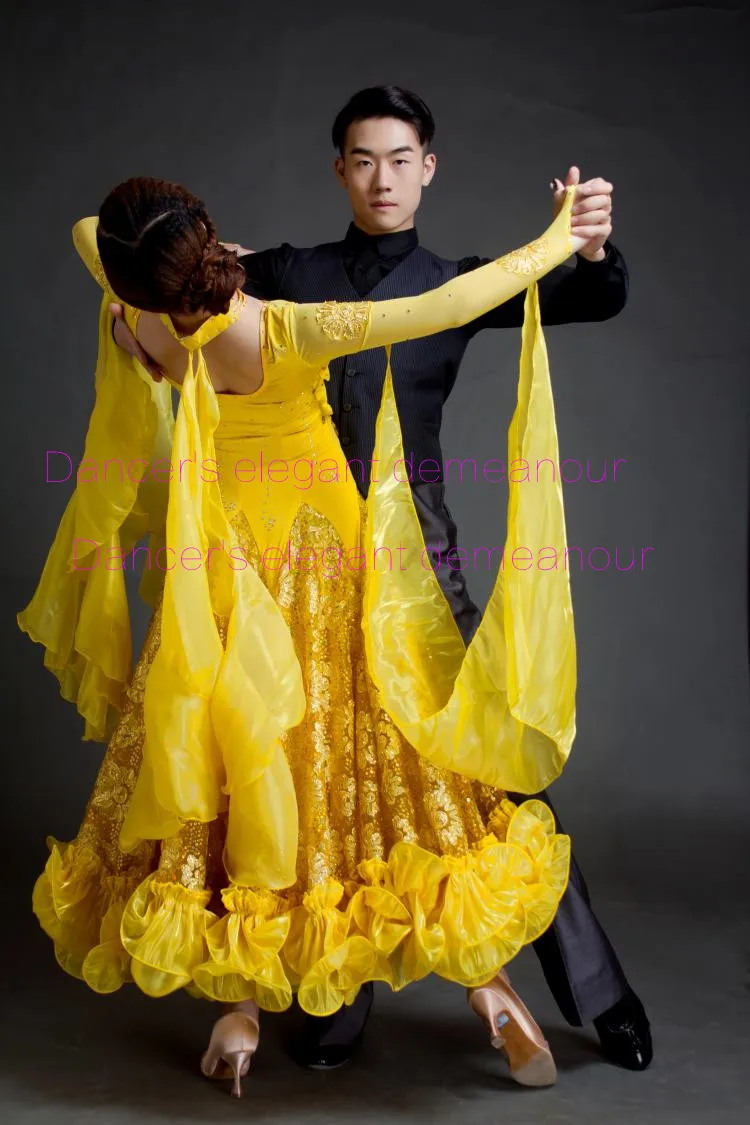 Костюмы для бальных танцев старшая вышивка с длинными рукавами бальное платье