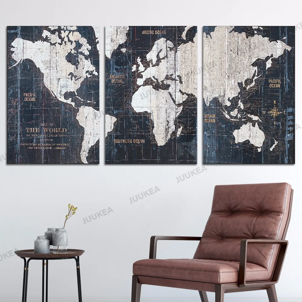 3 Panels Vintage World Map Canvas Art Print Painting Poster Wall Pictures For Living Room Bedroom Home Decor Free Shipping | Дом и сад