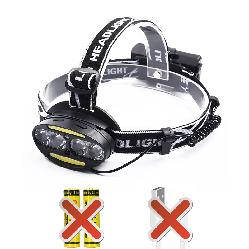 Only headlamp Рыболовный Головной фонарь 5000 люмен COB светодиодный налобный фонарь T6 с датчиком Головной фонарь фонарик перезаряжаемый фронтальный фонарь мощные фары - Испускаемый цвет: Only headlamp