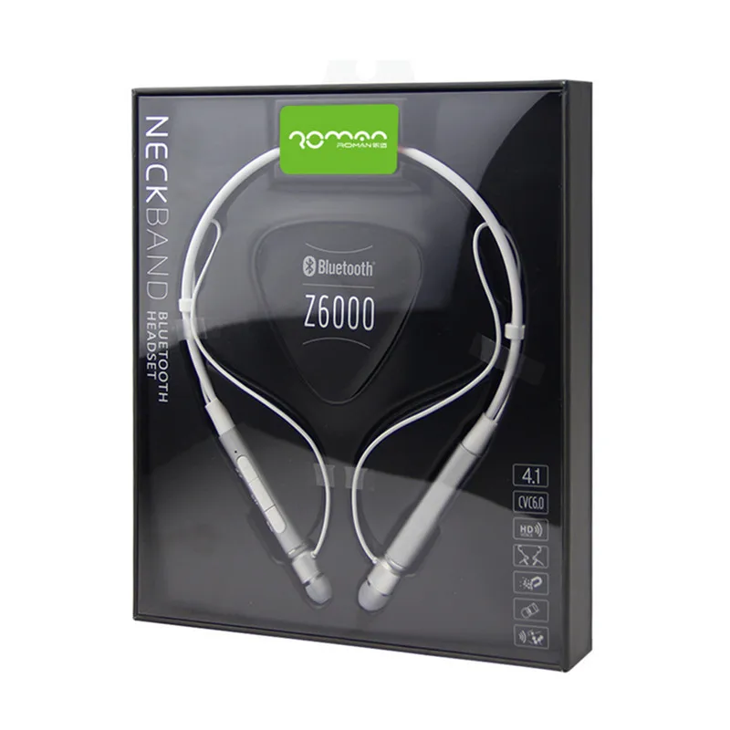 Roman Z6000 беспроводные 4,1 Bluetooth спортивные наушники с шейным ободком в ухо стерео наушники с микрофоном пота гарнитура Hands Free
