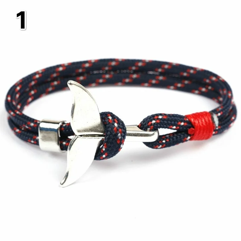 Fashion Whale Tail Anchor Bracelets Men Women Charm Nautical Survival Rope Chain Paracord Bracelet Male Wrap Metal Hooks | Украшения и