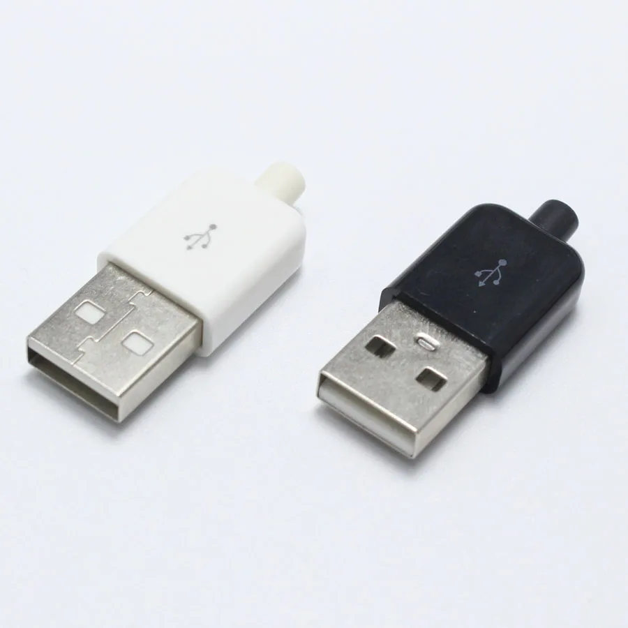 100 комплекты Тип A входящий штекер USB 4-контактный разъем с белым черным Пластик покрытия сварочная Тип 3 в 1 DIY Вилки для OD3.0 кабель