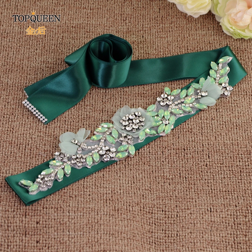 TOPQUEEN S419-G, свадебные аксессуары, ремень для свадебного платья, вечерние пояса с цветами, стразы, пояс с бриллиантами для вечернего платья