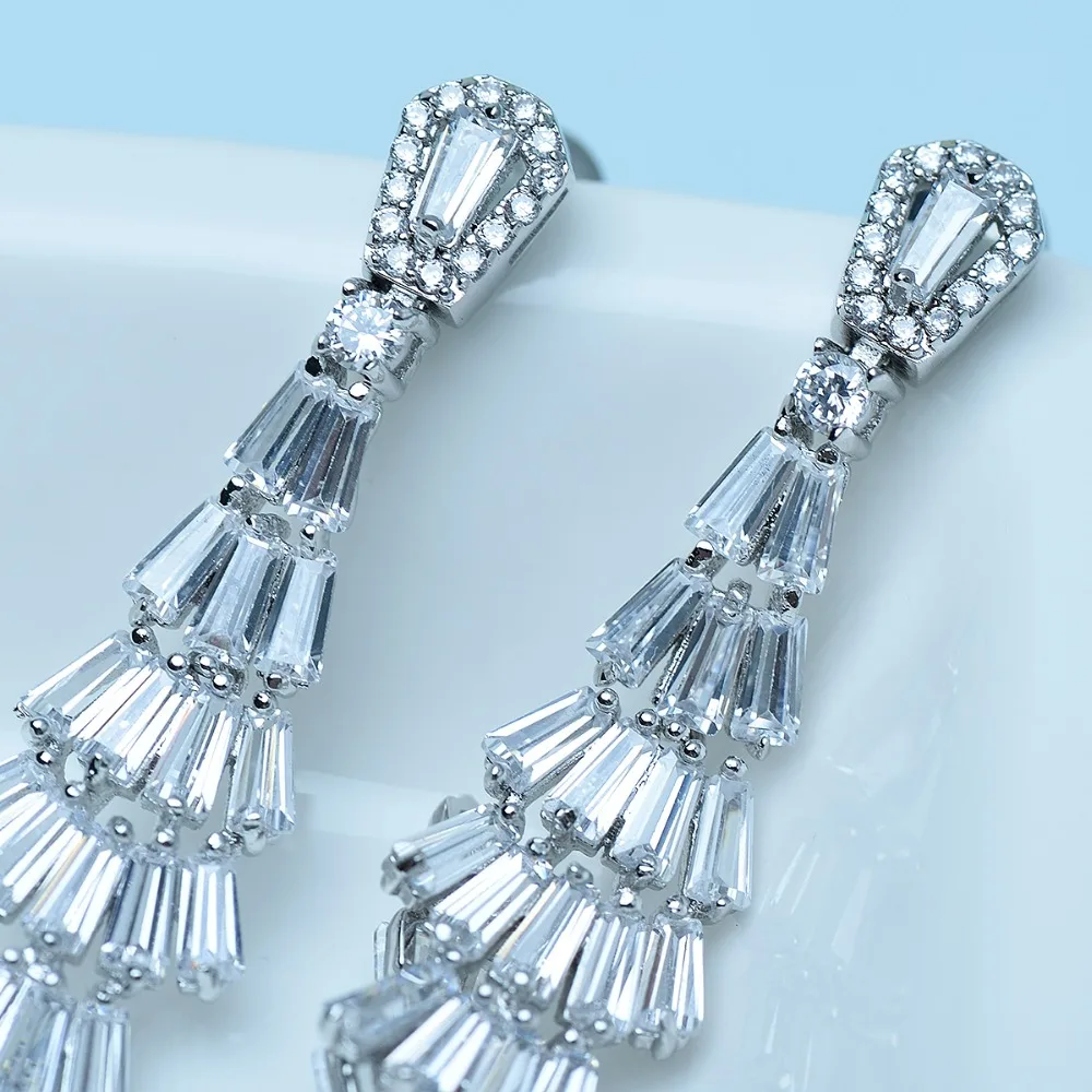 LUOTEEMI Elegant Big Long Feather Shape CZ Crystal Drop Earrings Ethnic Party Brincos White Gold-Color Lover Christmas Gift | Украшения и