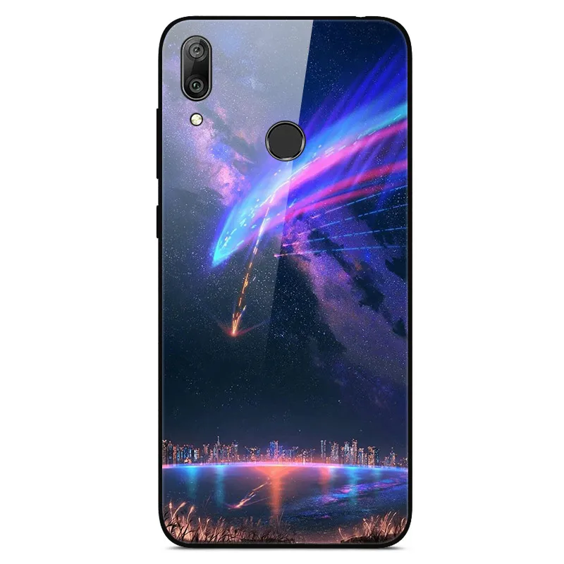 21 Чехол для телефона s для huawei Y7, жесткая задняя крышка из закаленного стекла для huawei Y7, чехол Y 7, мягкий бампер, художественный чехол 6,26 - Цвет: 21