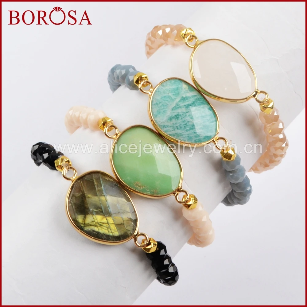 BOROSA 5 шт. новый золотой цвет Лабрадорит белый кварц амазонит камень браслет с