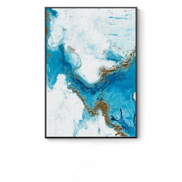 B Nordic Abstract Color Spalsh Blue Golden Canvas Painting Poster And Print Unique Decor Wall Art Pictures For Living Room Bedroom - Цвет: B