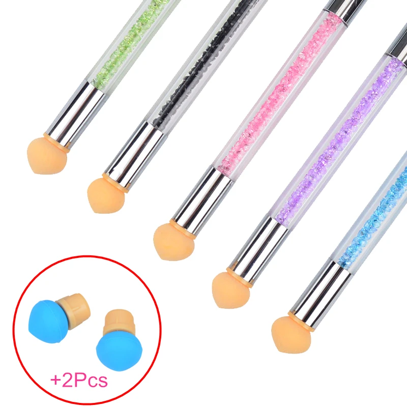 

1PC Glitter Powder Picking Dotting Gradient Pen Brush + 2 Silicone Nail Art Tools Double-ended Acrylic UV Gel Painting Pen