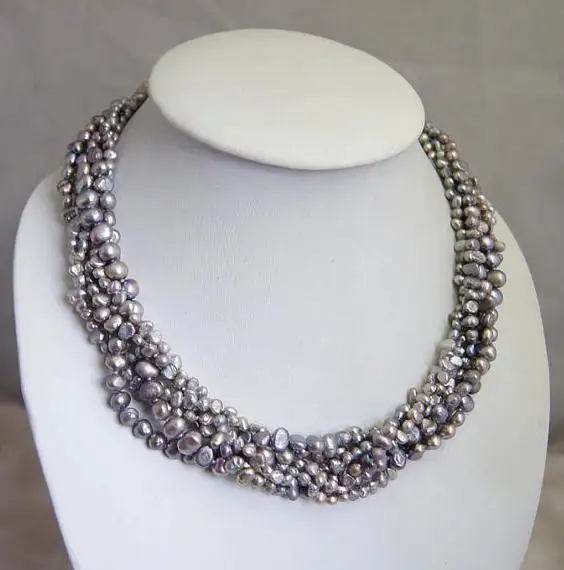 Подлинное серое ожерелье из пресноводного жемчуга многожильные жемчужные