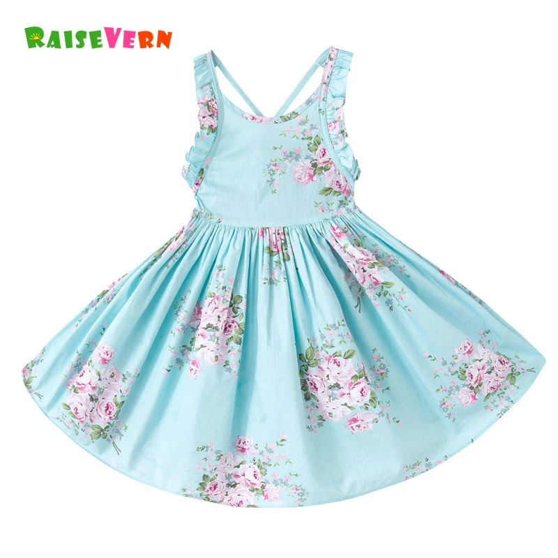 Elegant Summer Girls Princess Dresses Floral Birthday Party Dress Teenager Cotton Flounce Strap Infant Children Beach Clothes | Детская