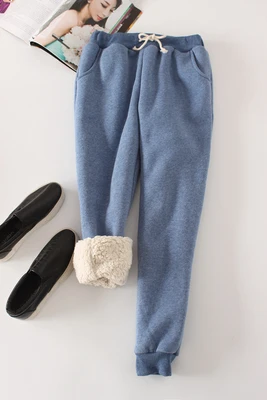 denim blue Женские зимние толстые кашемировые штаны из овчины, теплые женские повседневные штаны, свободные штаны от Harlan, длинные брюки, плюс размер Xl YP1254 - Цвет: denim blue
