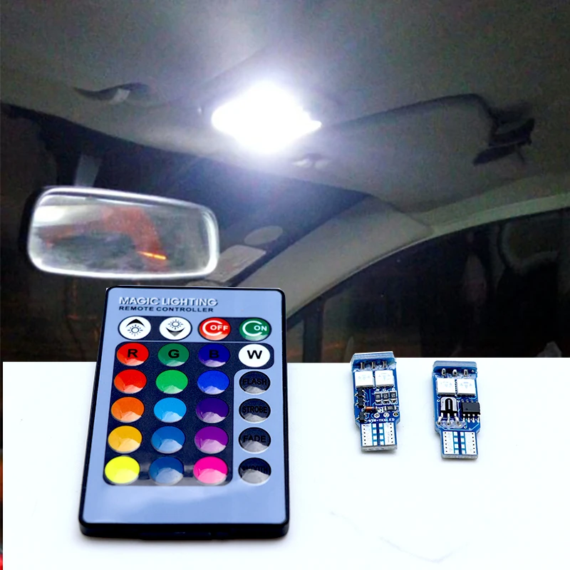 2 шт. T10 W5W светодиодный фонарь для автомобиля RGB с пультом дистанционного