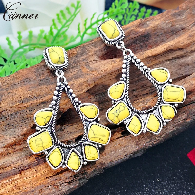 Винтажные большие висячие серьги для женщин желтый камень 2019 антикварные ретро