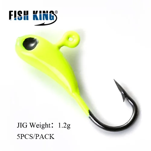 FISH KING 5 шт./pcak, приманки для подледной рыбалки, крючок с головой джига, 8 цветов, четыре комплекта, 1,2 г, 1,6 г, 1,7 г, мини-свинцовые зимние рыболовные снасти - Цвет: 102-1.2g-005