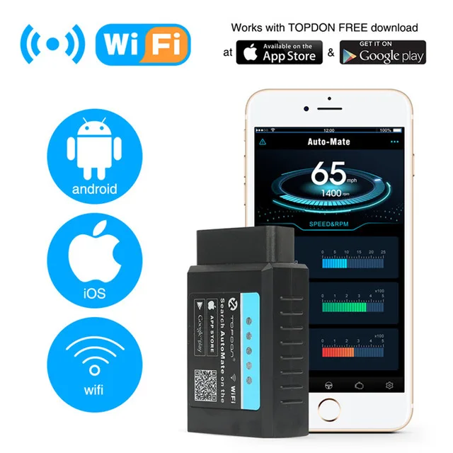TOPDON автоматический ELM327 Bluetooth wifi V1.5 pic18f25k80 OBD2 сканер автомобильный OBDII диагностический инструмент автоматический считыватель кода для IOS - Цвет: AUTOMATE WIFI