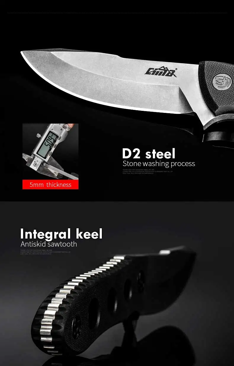 Охотничий нож CIMA GD10 Full Tang D2, нож с фиксированным лезвием, тактическое снаряжение военного класса