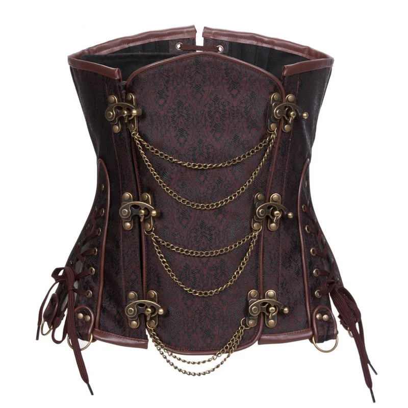 Steampunk Brown Brocade Underbust Corset Steel Bone Slimming Waist Trainer Corsets And Bustiers Vintage Sexy Gothic Clothing 6XL