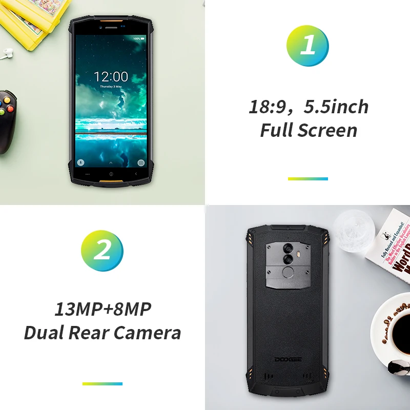Быстрая на DOOGEE S55 5,5 дюймов 18:9 IP68 водонепроницаемый пылезащитный смартфон MTK6750T 5500 мАч 4 Гб 64 Гб мобильный телефон