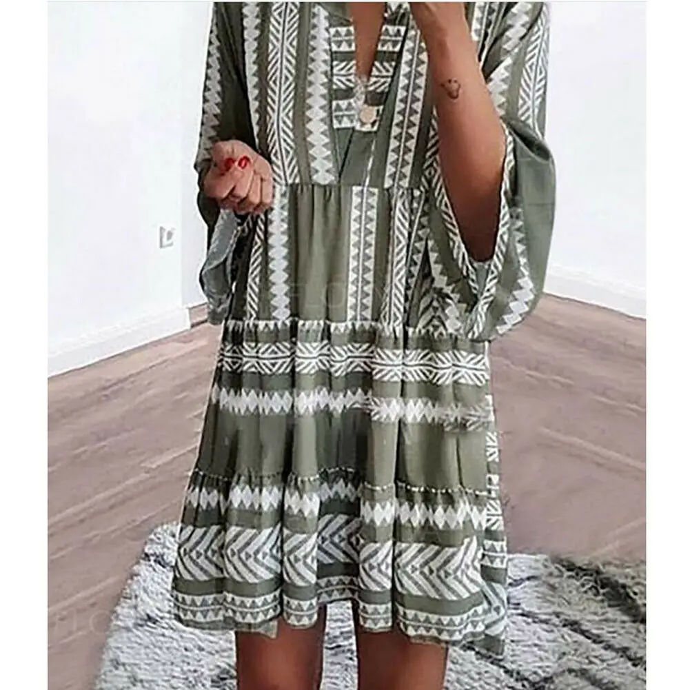 Женское платье-мини Boho летнее Повседневное платье с рукавом три четверти и