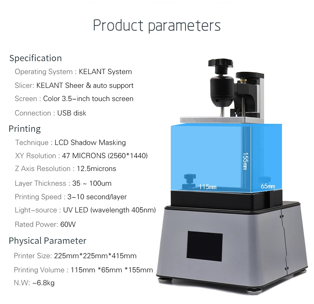 Kelant 3d принтер s PLUS лазерный УФ-Фотон Смола SLA Light-Cure 3,5 ''Настольный Impresora 405nm DLP 3d принтер diy комплект impressora
