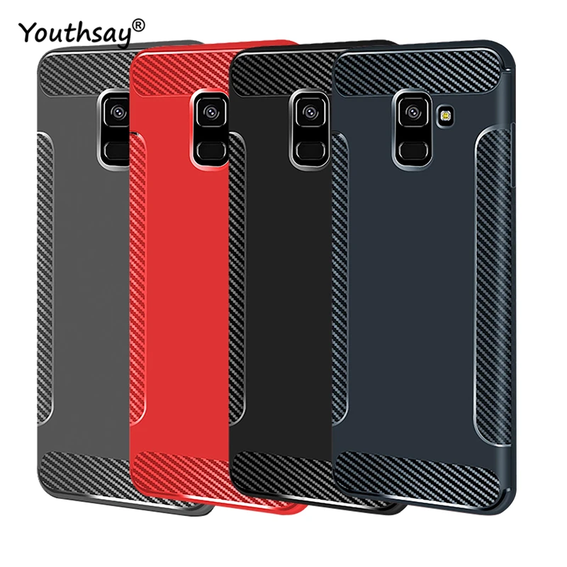 Чехол для samsung Galaxy A8 чехол 2018 противоударный матовый мягкий углеродное волокно