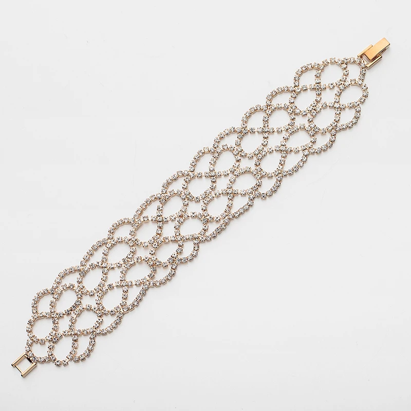 YFJEWE Fashion Full Rhinestone Jewelry Women Factory Price Gold and Silver Color Classic Crystal Pave Link Bracelet Bangle B144 | Украшения
