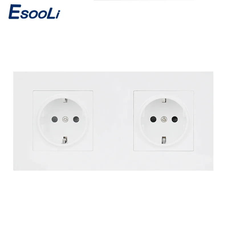 Белая настенная розетка Esooli из поликарбоната 2 клавиши заземленная 16 А