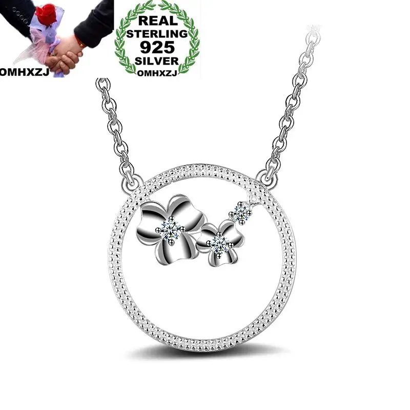 

OMHXZJ Wholesale Personality Fashion OL Woman Girl Gift Silver Round Flower AAA Zircon 925 Sterling Silver Pendant Necklace NC54