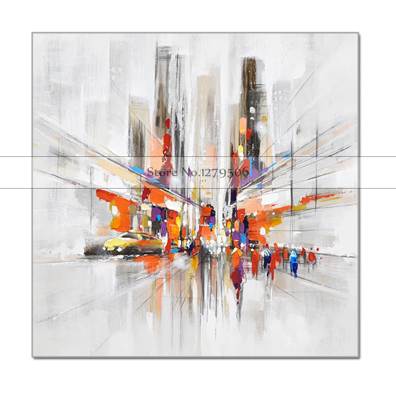 

Hand Painted Modern Abstract Oil Painting New York city Building wall Art Picture home decor picture For Living Room Home Decor