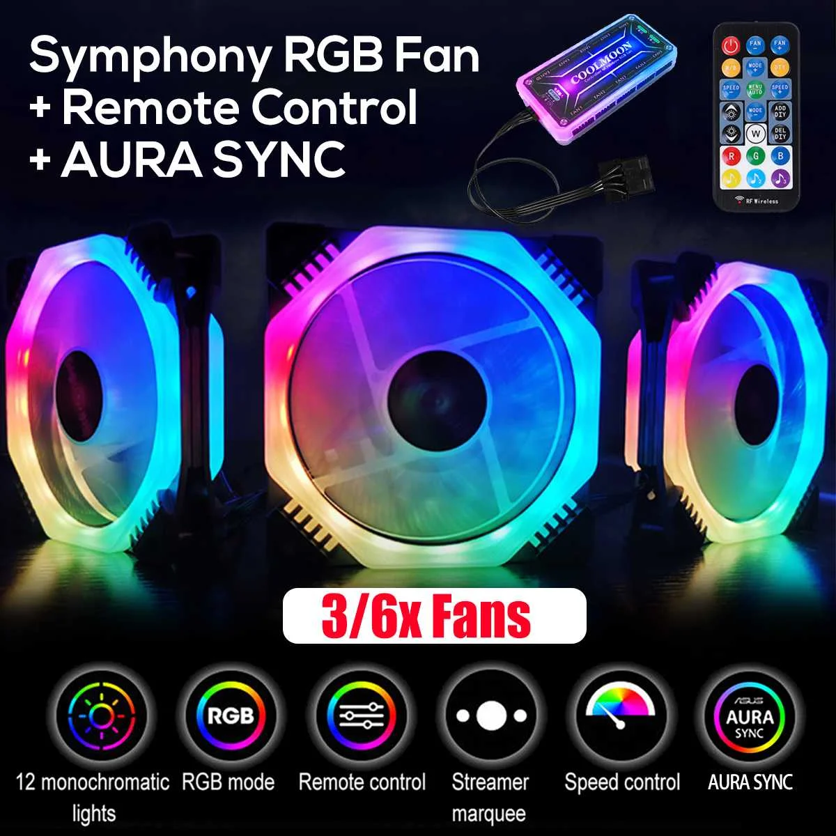 3/6 шт. 120 мм охлаждающий вентилятор охлаждения симфония Aura SYNC RGB ПК вентилятор охлаждения для компьютера Тихая мышь игровая чехол музыка дистанционного Управление