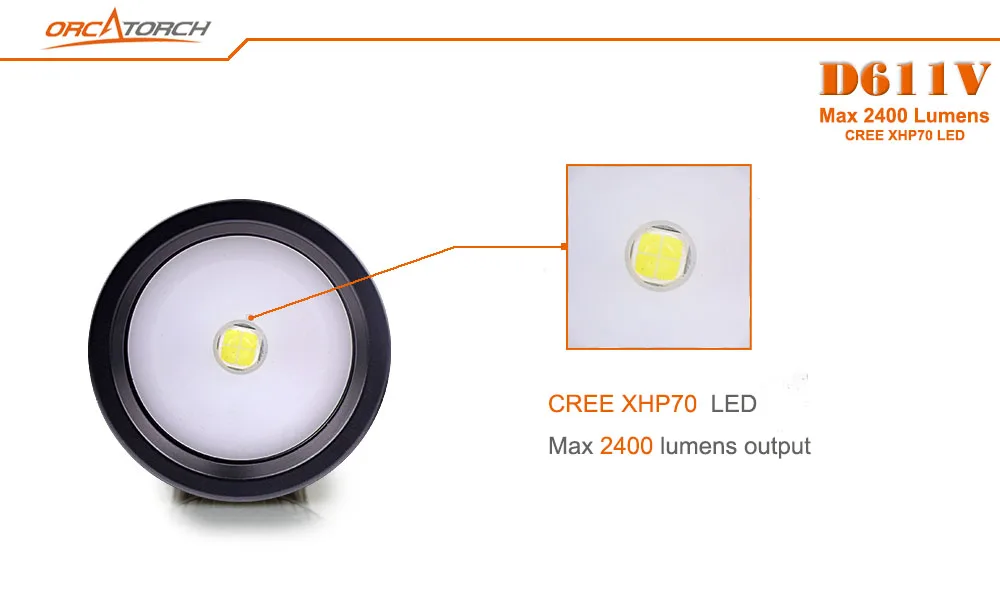 ORCATORCH D611V светодиодный фонарик для дайвинга CREE XHP70 светодиодный 2400lm для емкости для подводного плавания Goodman ручка фото/видео свет 150 м подводный