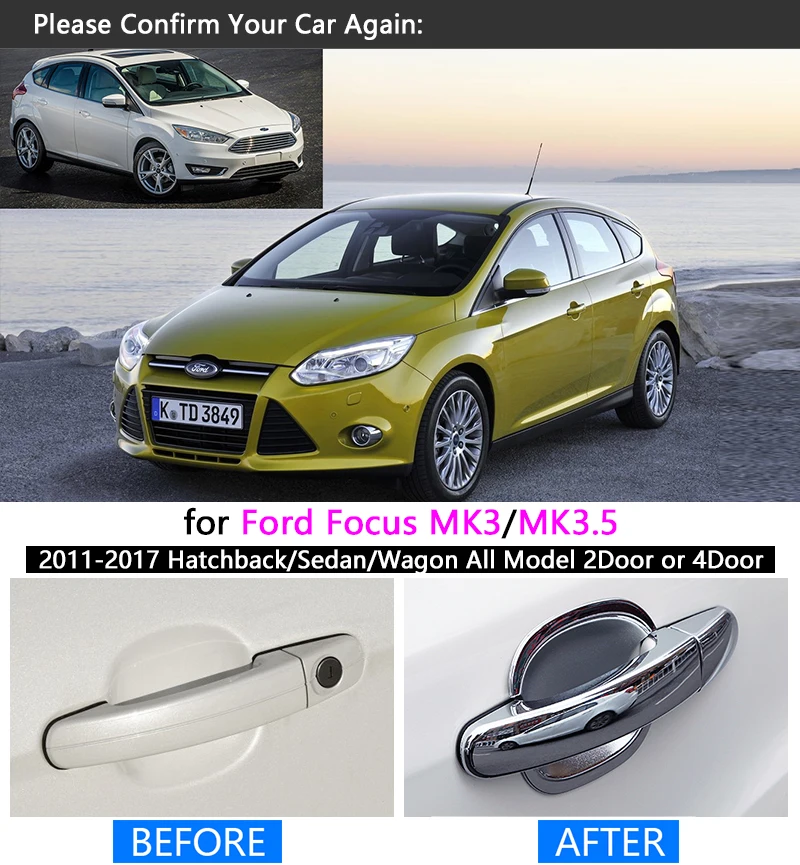 Комплект хромированной обшивки ручки двери для Ford Focus 3 mk3 mk3.5 2011 2012 2013 2014 2015 2016 2017
